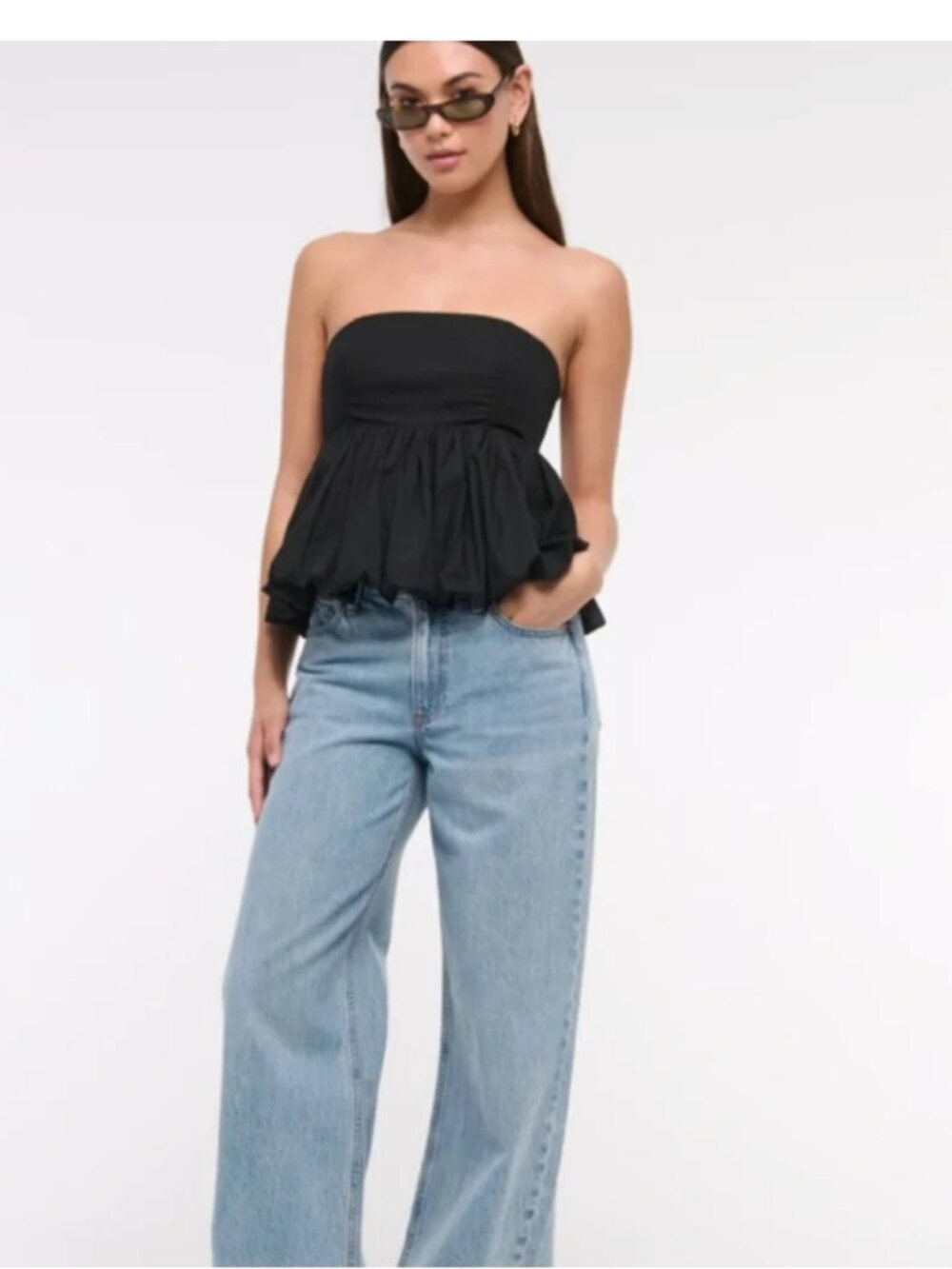 NWT Abercrombie & Fitch Black Strapless Bubble Hem Small